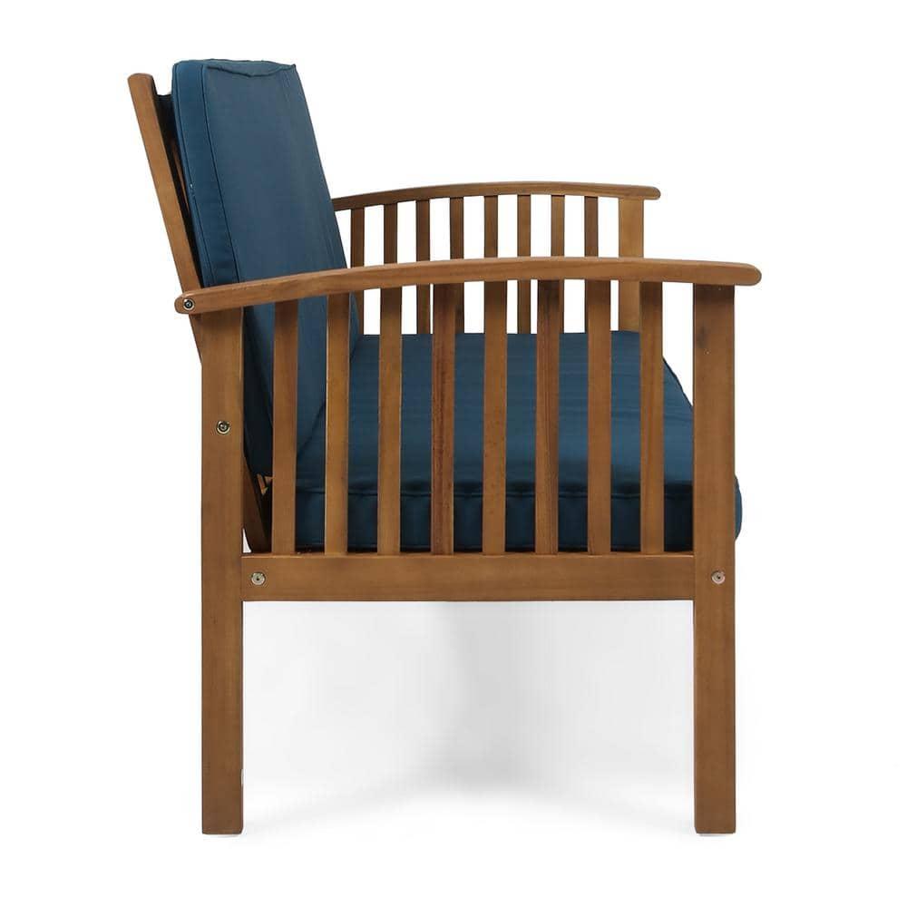 GDF Studio Oliver Outdoor Acacia Wood Loveseat, Brown and Dark Teal