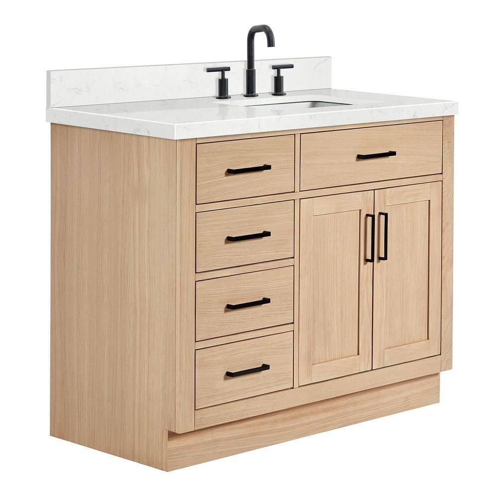 Wildon Home® Tidworth 42'' Solid Wood Single Bathroom Vanity with 1.5'' Carrara Quartz Top, Right Offset Rectangular Sink