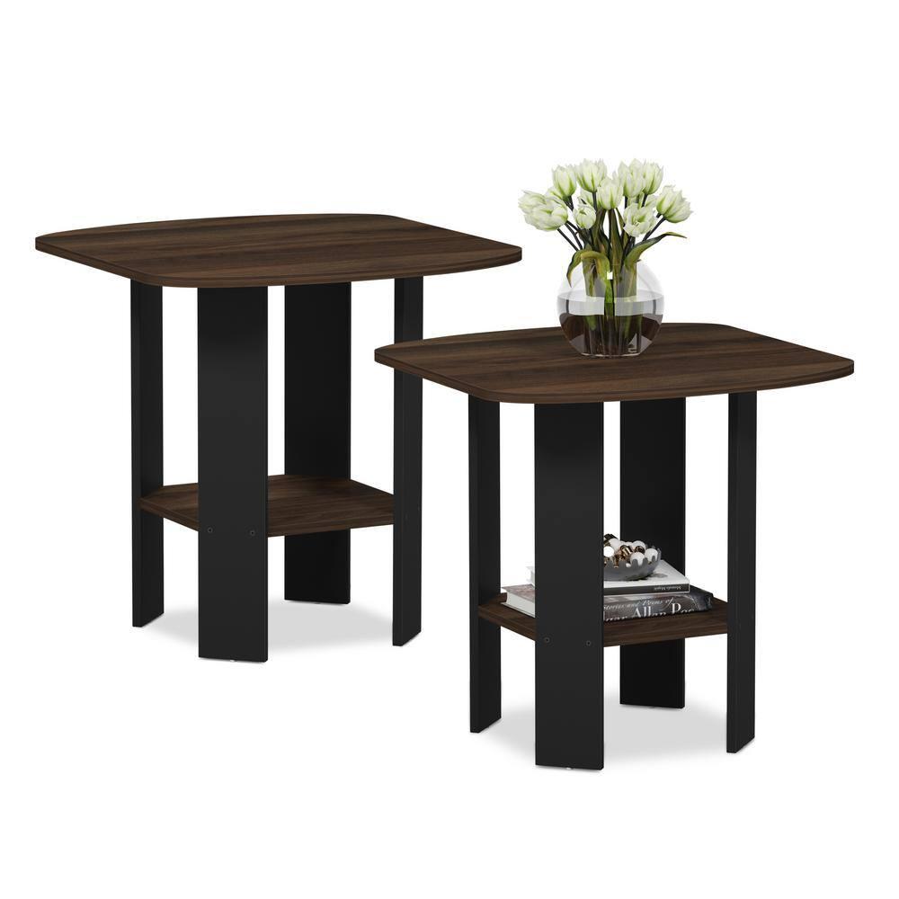Columbia Walnut and Black Rectangular Wood End Tables, Set of 2