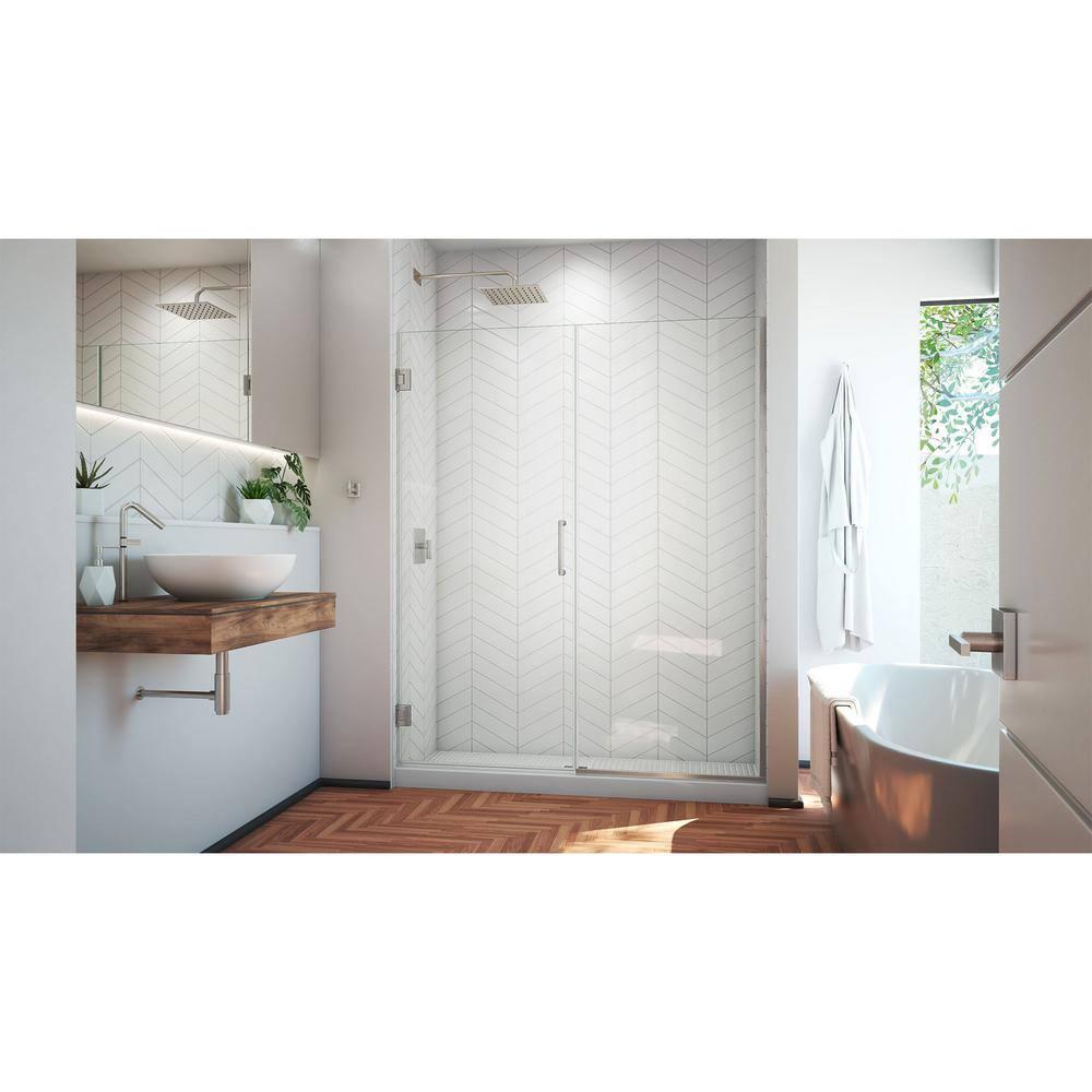 Unidoor Plus Frameless Clear Glass Hinged Shower Door with Black Hardware