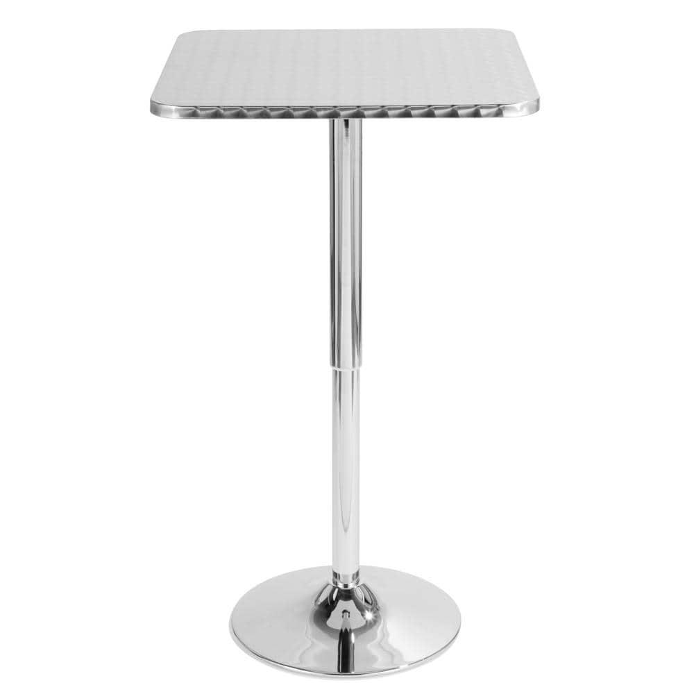 Adjustable Bar Height Table Metal/Silver - LumiSource: Hydraulic, Swirl Pattern, Pub Style, Stainless Top