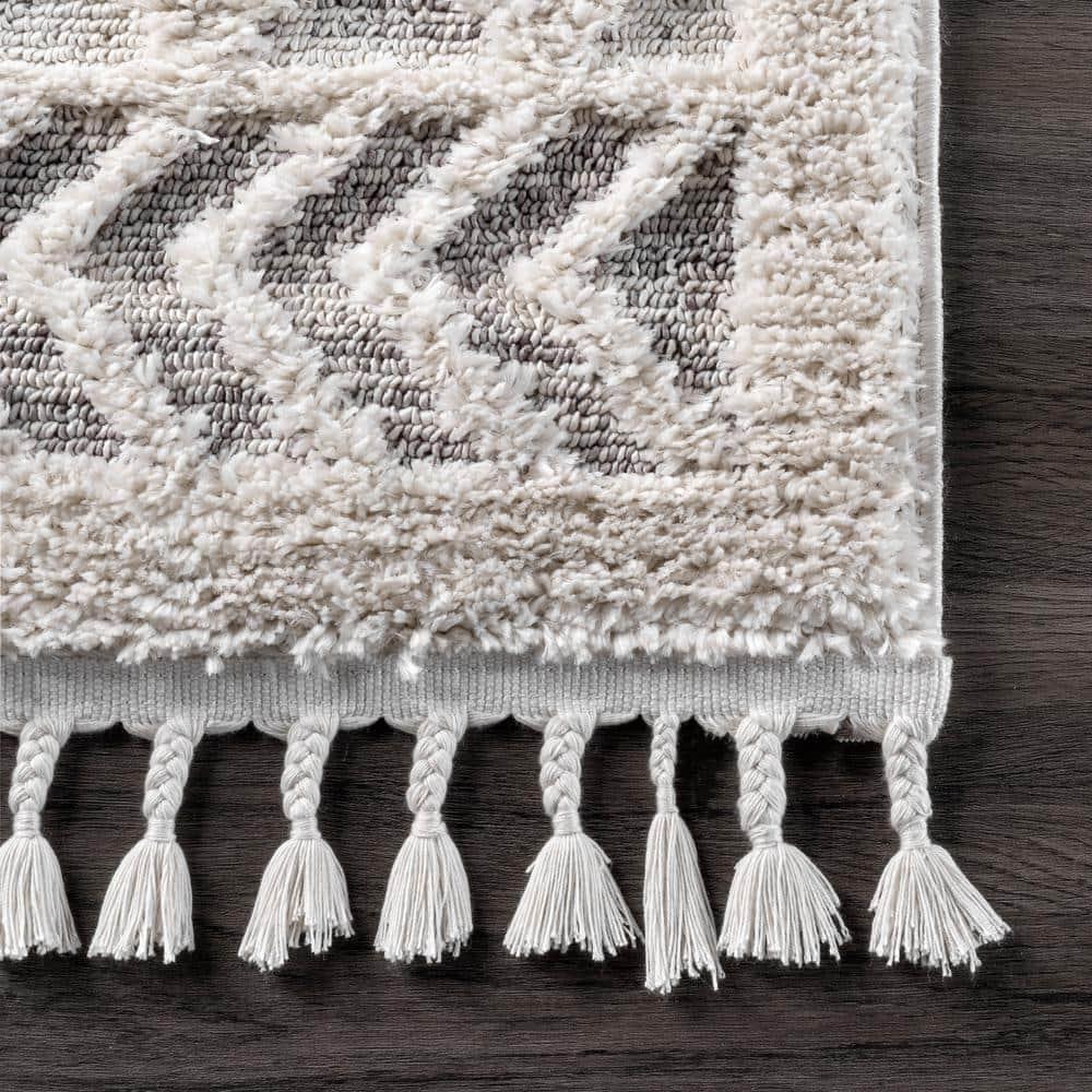 Nuloom 8x11 Ansley Moroccan Tassel Indoor Area Rug, Light Grey, Textured Bohemian Design, Plush High Pile, Stain Resistant, Bedroom, Living Room