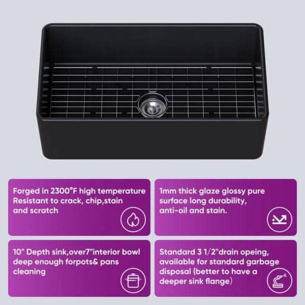 Hadley 33" L x 18" W Fireclay Farmhouse Kitchen Sink with Sink Grid & Basket Strainer