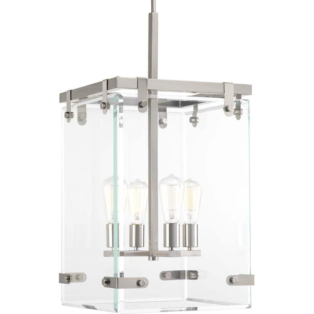 Progress Lighting Glayse 4-Light Pendant, Brushed Nickel, Beveled Glass Shade