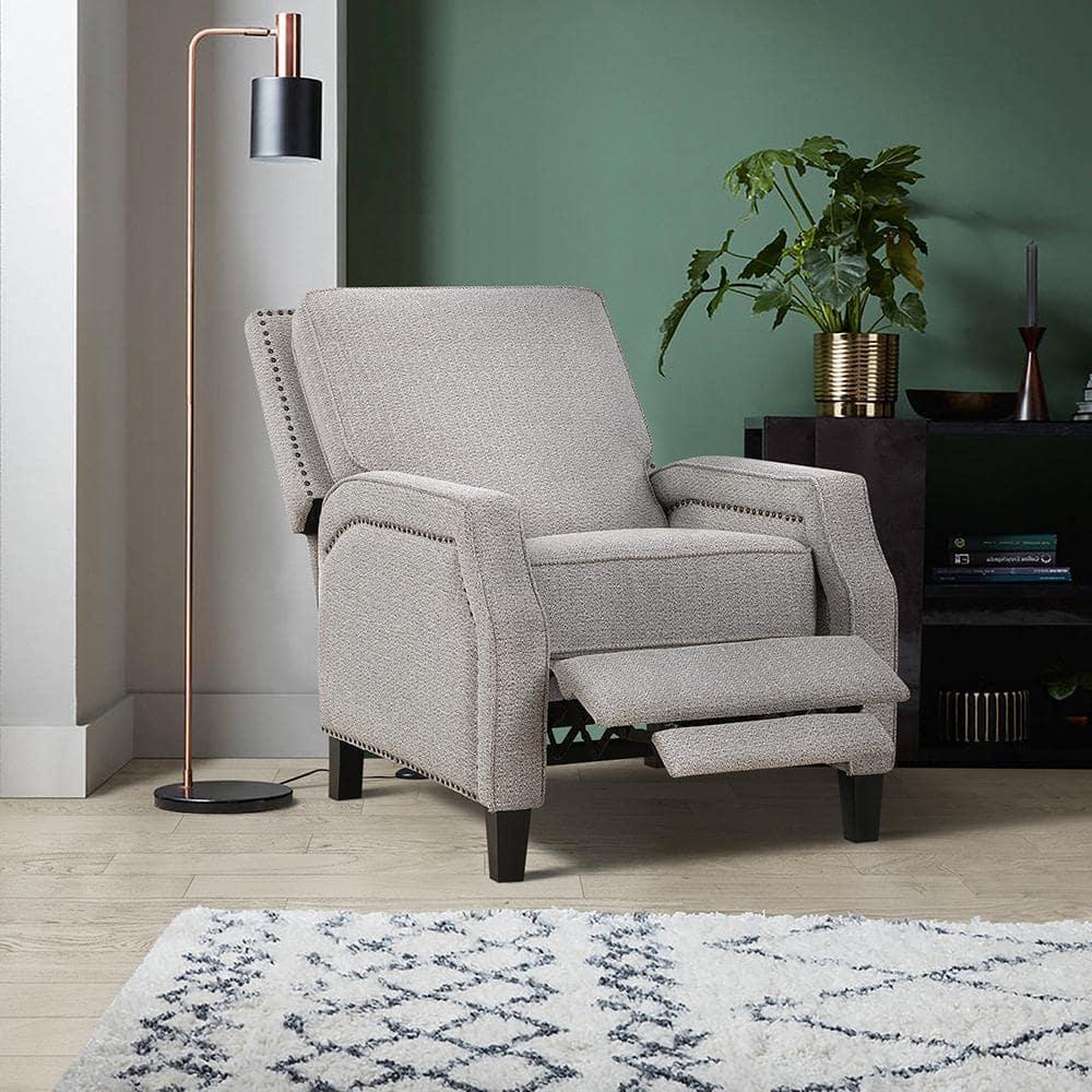 Lexicon Berenson Fabric Upholstered Push Back Living Room Solid Wood Frame Recliner Coconut Color