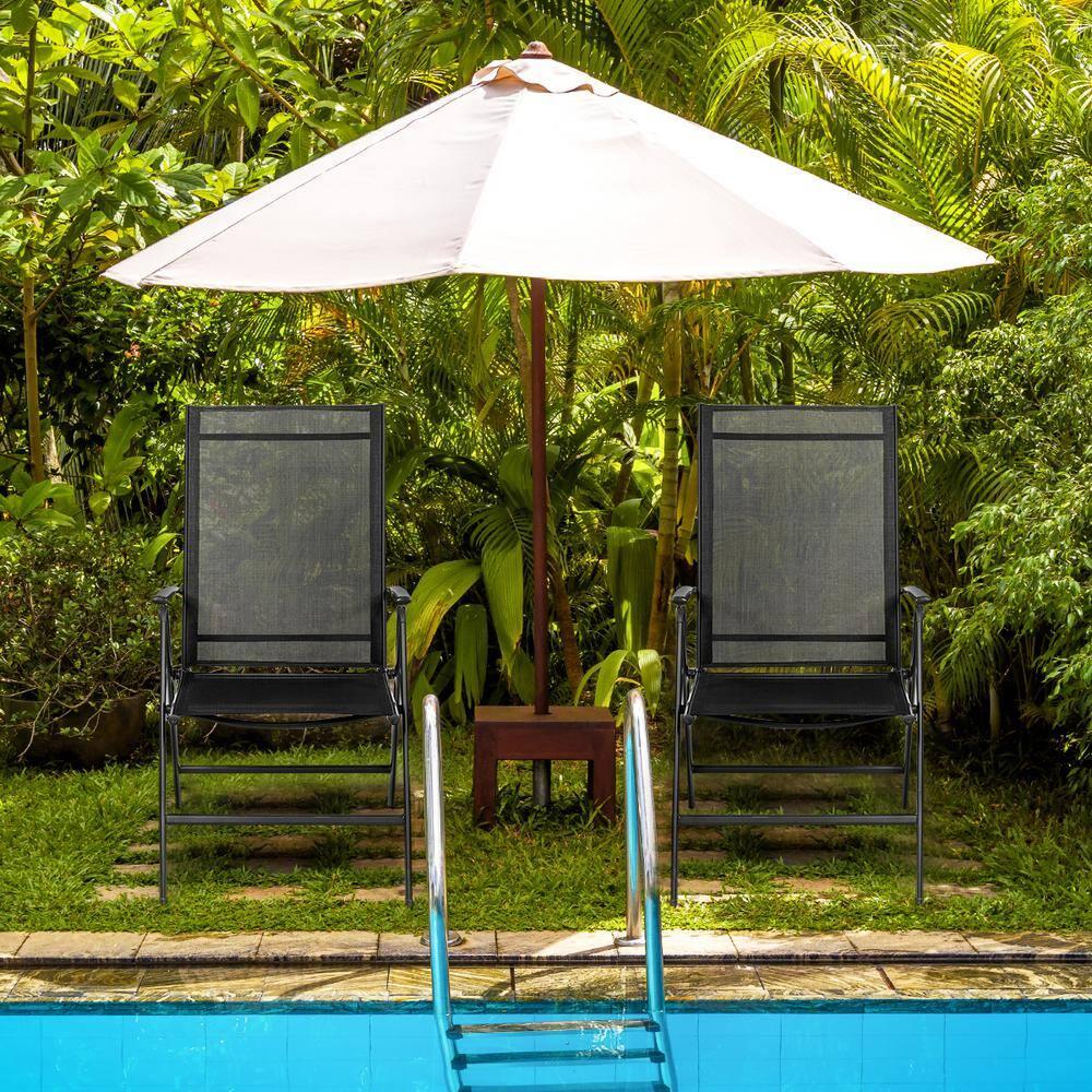 Costway Set of 2 Patio Folding Chair Recliner Adjustable  Black
