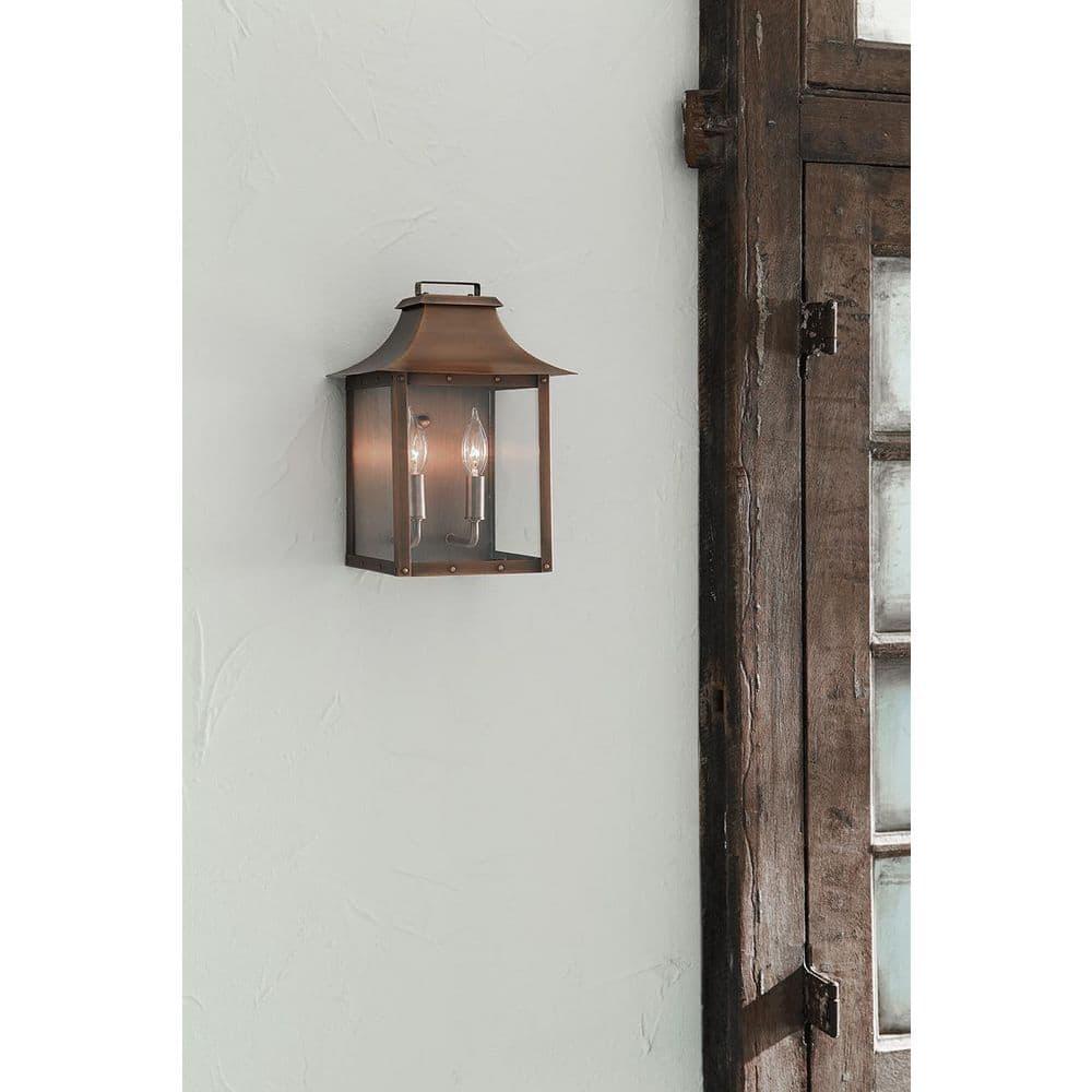 13.5 x 9.25 x 9.25 in. Manchester 2-Light Copper Patina Pocket Wall Light