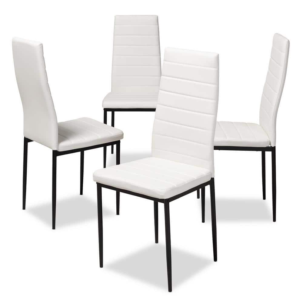 Set of 4 Armand Modern and Contemporary Faux Leather Upholstered Dining Chairs White - Baxton Studio: Minimalist Design, Metal Legs, Foam Padding