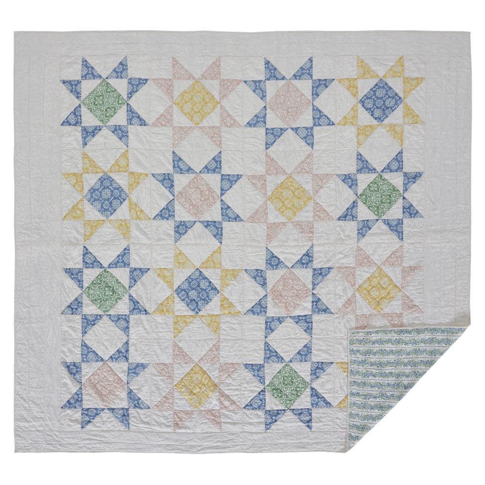 VHC Brands Jolie, Farmhouse Quilt Reversible, Patchwork, King, Blue & Green, 105x95