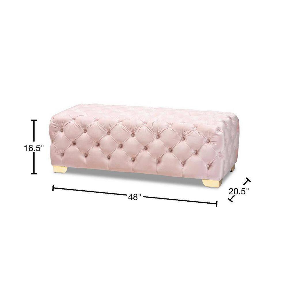 Baxton Studio Avara Velvet Button Tufted Bench Ottoman Pink: Modern Upholstered Rectangular Furniture