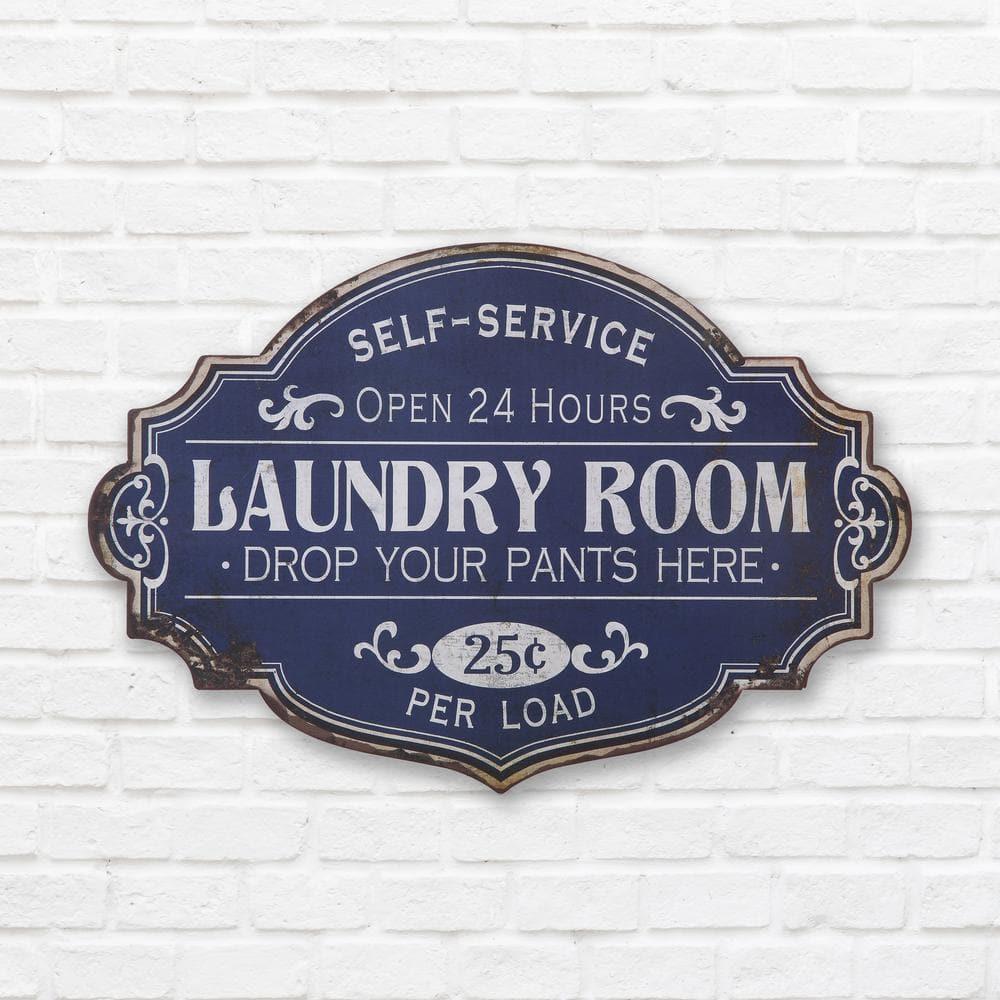 Creative Co-Op Metal Laundry Room Wall Sign with Distressed Finish, Blue