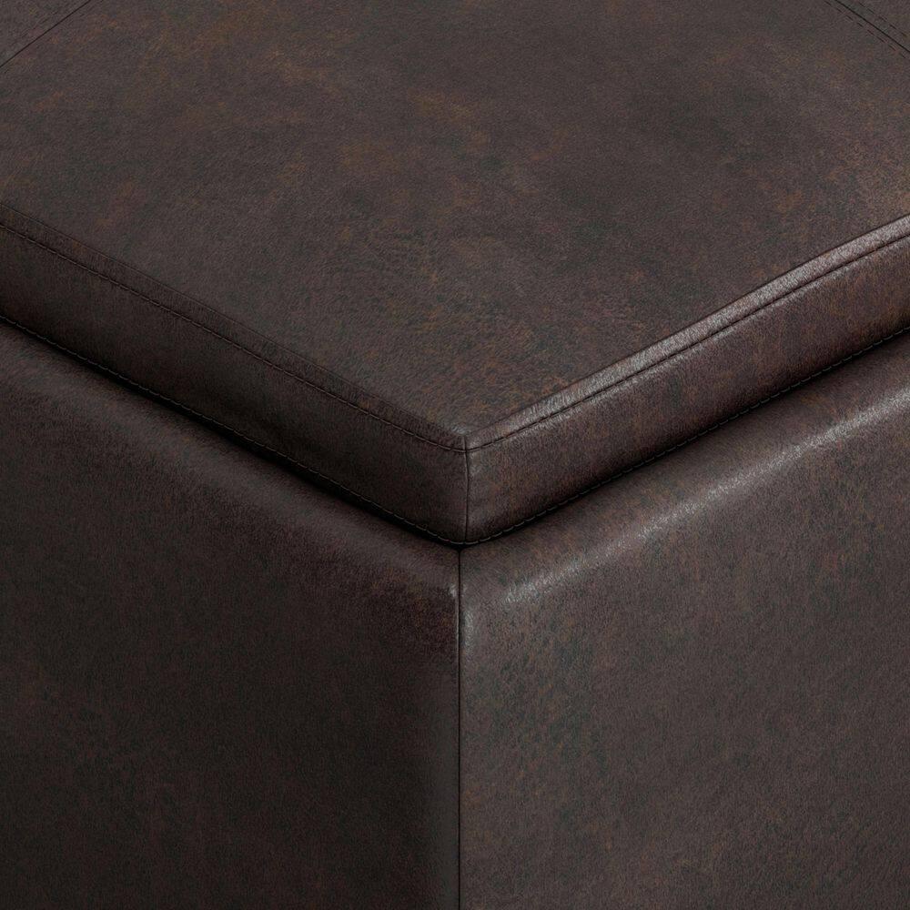 Simpli Home Avalon 35"W Upholstered Square Coffee Table Storage Ottoman with Flip-Over Trays