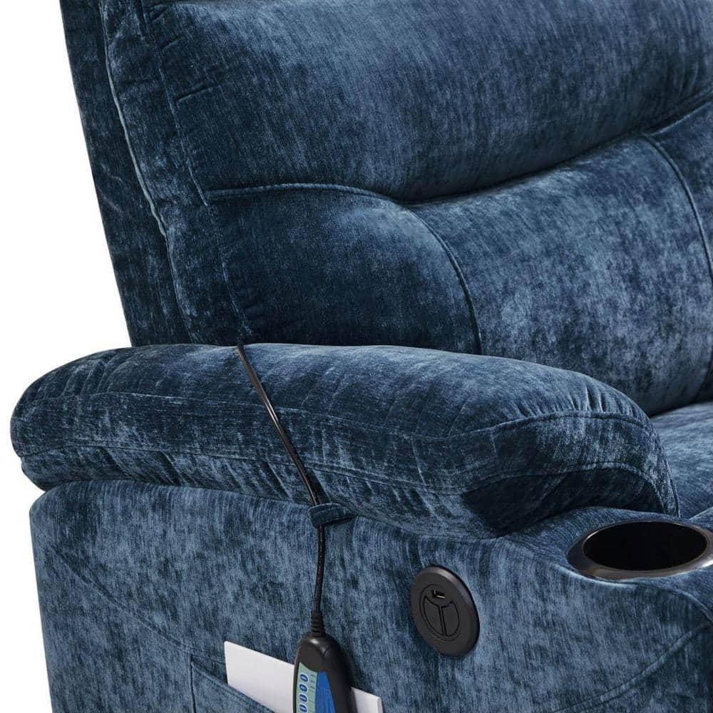 GDF Studio Massage Recliner with Lift Assist, 8 Vibration Points, Lumbar Heating, Adjustable Backrest, Blue