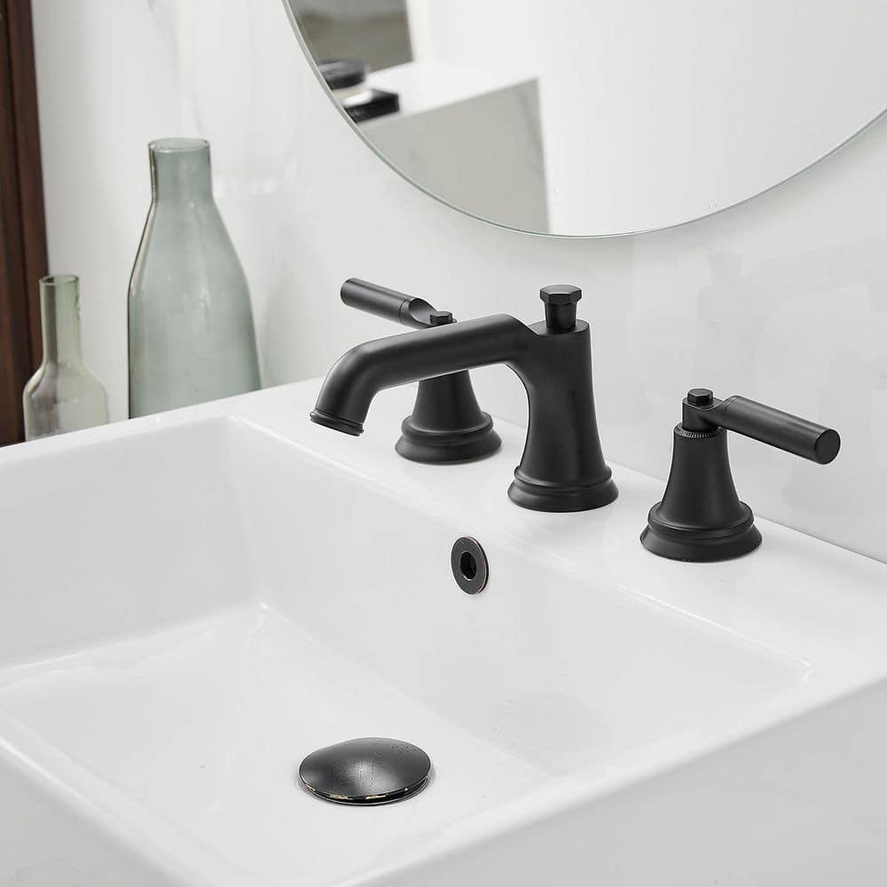 VIBRANTBATH 16456-Black Widespread 2-handle Bathroom Faucet with Drain Assembly