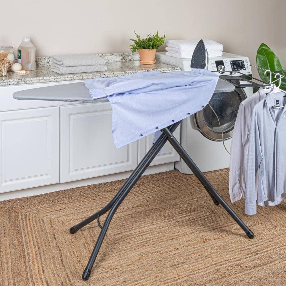 Household Essentials Wide Mega Ironing Board 4-Leg Matte Black Frame Gray Cover: Collapsible Metal, 59" x 18.75", 18.44 lbs