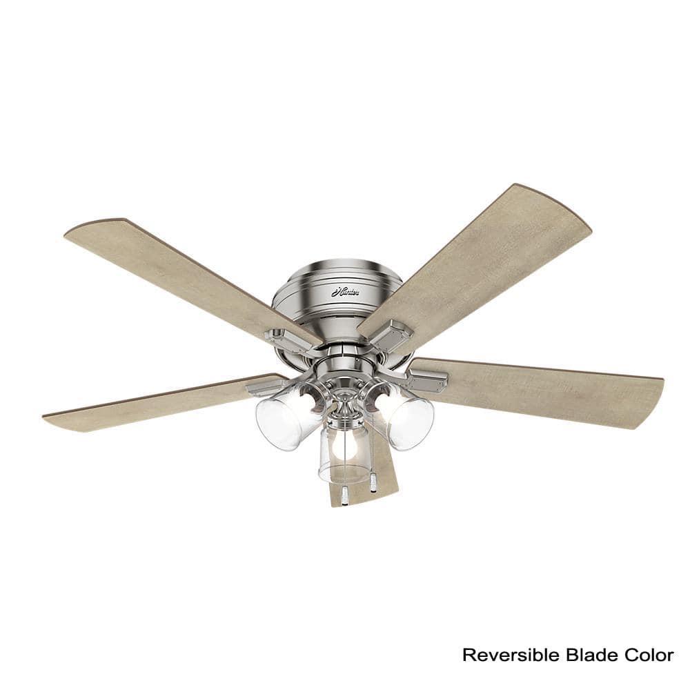 52" Crestfield Low Profile Ceiling Fan (Includes LED Light Bulb) Brushed Nickel - Hunter Fan: 5-Blade, 3-Speed, Flush Mount, Reversible Motor