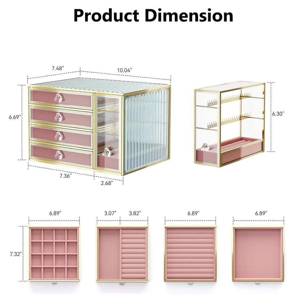 Youdepot Jewelry organizer box-Tempered Glass 5-Drawer jewelry boxes for women, Large Jewelry Boxes & Organizers With Velvet Necklaces Earring Organizer.