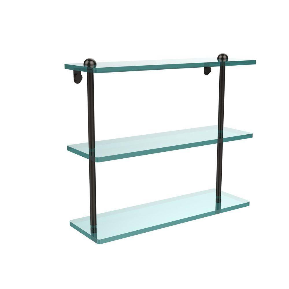 Triple Tiered Vanity Glass Shelf with Beveled Edges - Oil Rubbed Bronze / 16 Inch