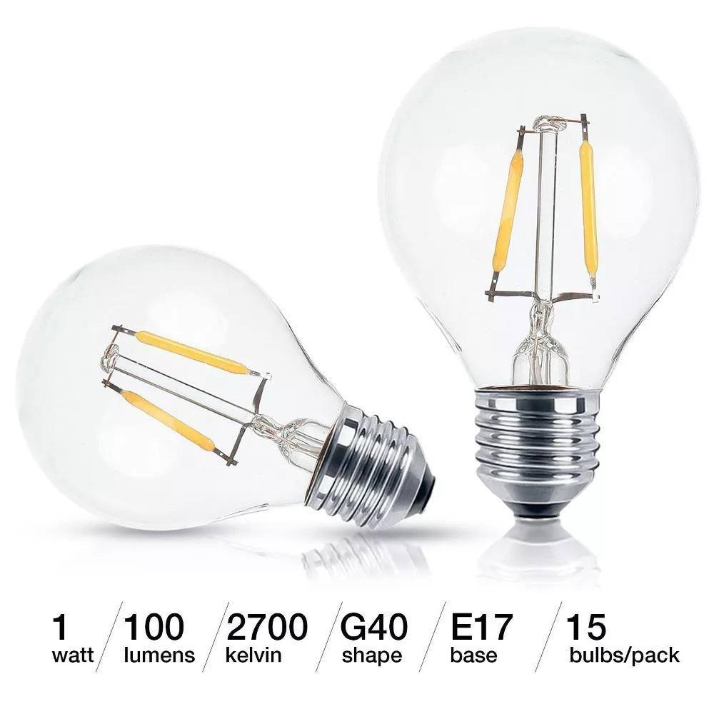 Brightech Ambience Pro 15pk 1-Watt 2700K G40 Dimmable E17 LED Vintage Edison LED Light Bulbs