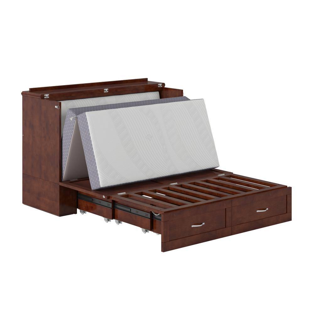 AFI Hamilton Full Solid Wood Murphy Bed Chest with Built-In Charger in Walnut