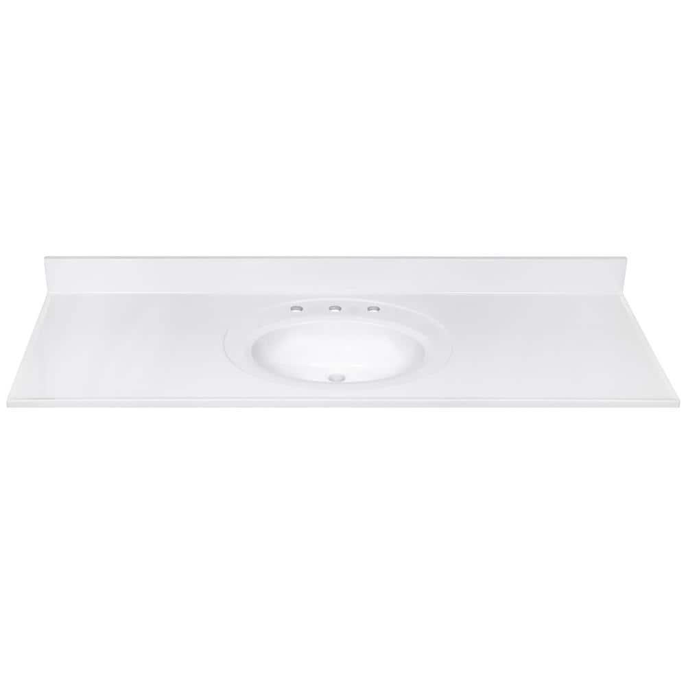 61 Inch Cultured Marble Vanity Top with Backsplash, Improved Package, White