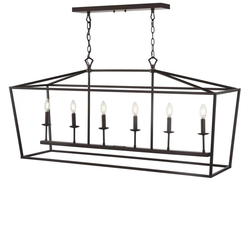 Pagoda 49" Linear 6-Bulb Lantern Metal LED Pendant, Oil Rubbed Bronze