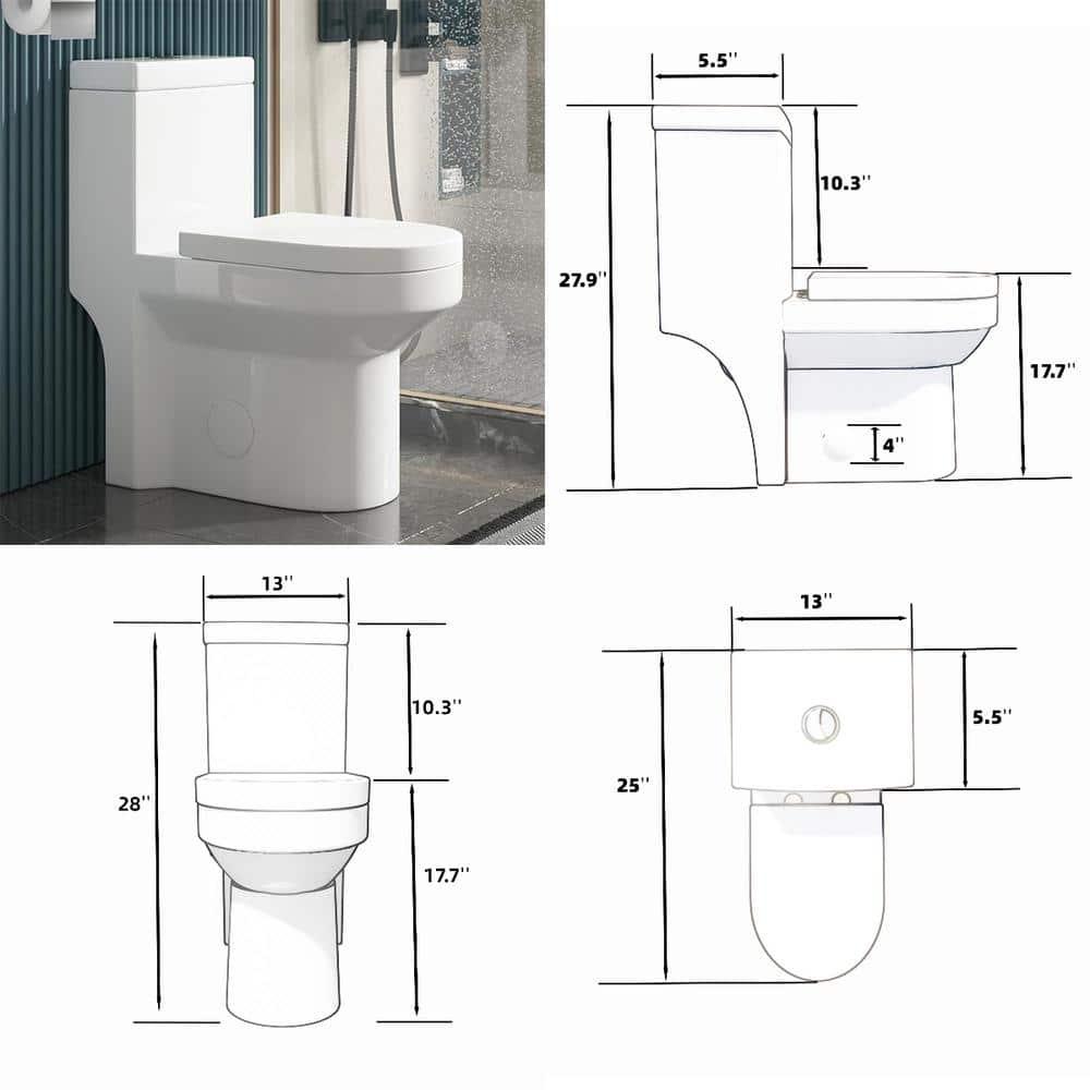 Momei One Piece Toilet,Floor-Discharge Dual Flush,Glossy White - 24.8x13x27.56