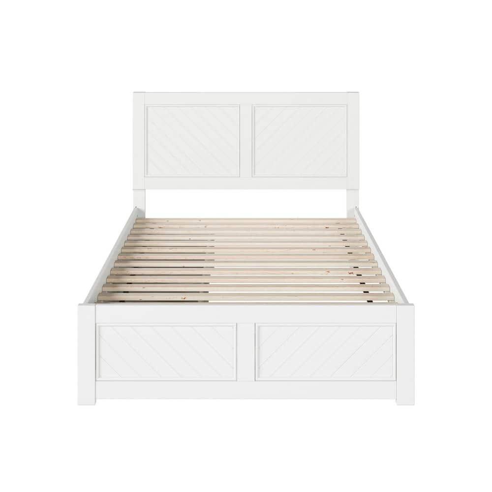 AFI Canyon Cama con Plataforma de Madera Maciza Blanca con Pie de Cama a Juego y Cajones de Almacenamiento, Completo
