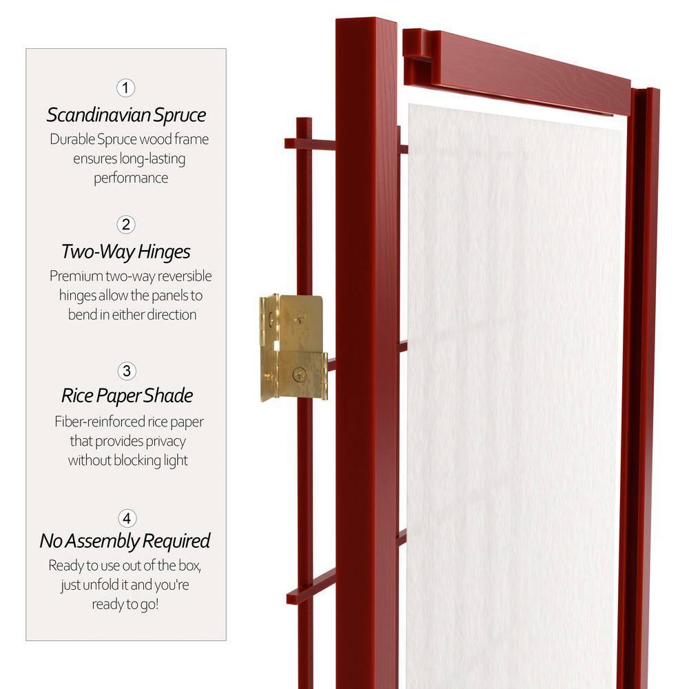 5 ft. Tall Window Pane Shoji Screen - Rosewood (3 Panels): Oriental Furniture, Hardwood Frame, Metal Hardware