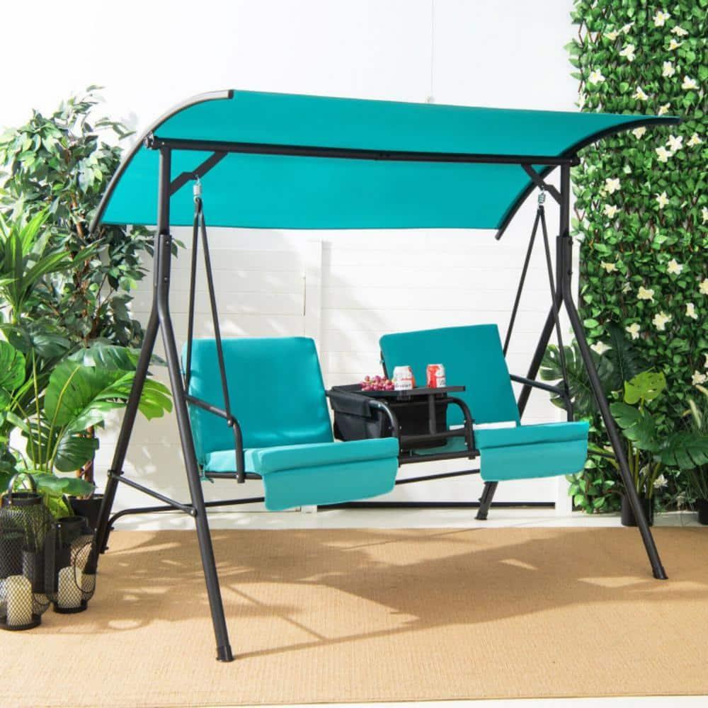 Resenkos Porch Swing, Porch Swing Chair with Adjustable Canopy-Turquoise, Hanging Outdoor Porch Swings for Garden, Backyard