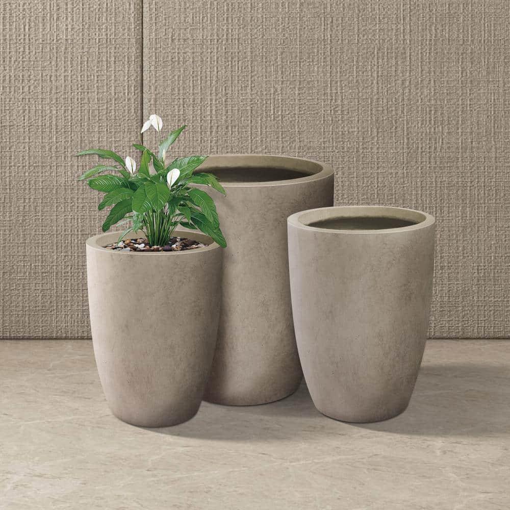 Rosemead Home & Garden 3pc Concrete Outdoor Planter Pots Beige