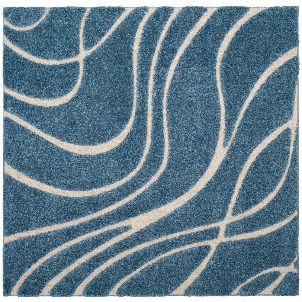 Florida Shag SG471 Power Loomed Indoor Area Rug - Light Blue/Cream - 6'7"x6'7" - Safavieh