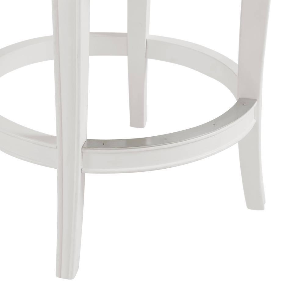 Hanover Swivel Counter Height Bar Stool, 26-Inch Seat Height, White and Gray, Solid Rubberwood Frame with Faux Leather Upholstery, Nailhead Trim, Memory Return Swivel Mechanism