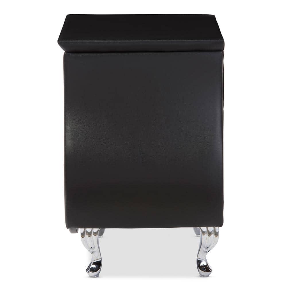 Erin Modern And Contemporary Faux Leather Upholstered Nightstand - Black - Baxton Studio: Elegant Bedside Table with Storage Drawer