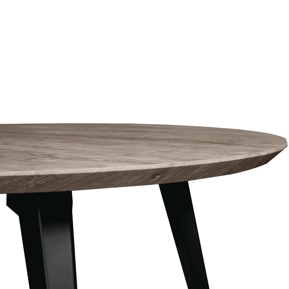 LeisureMod Ravenna Modern Round Wood 47" Dining Table with Metal Legs - Sleek Design, Perfect for Dining Rooms, Weathered Oak