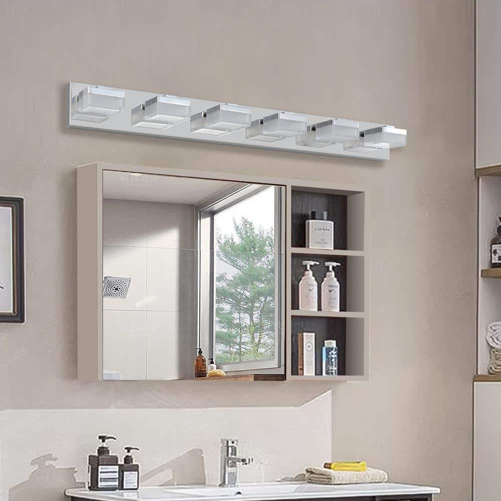 Ralbay Modern 6 Light Vanity Light Chrome Bathroom Vanity Lighting Fixtures Over Mirror Acrylic Up and Down Chrome Bathroom Wall Mounted Lights