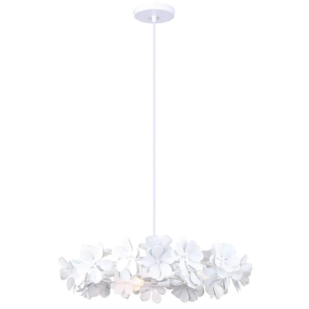 Cassia White Floral Drum 3-Light Chandelier