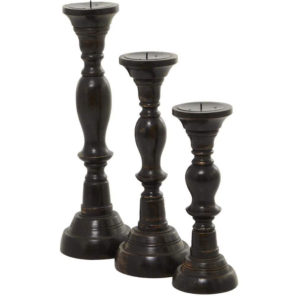 3 Piece Wood Tabletop Candlestick Set