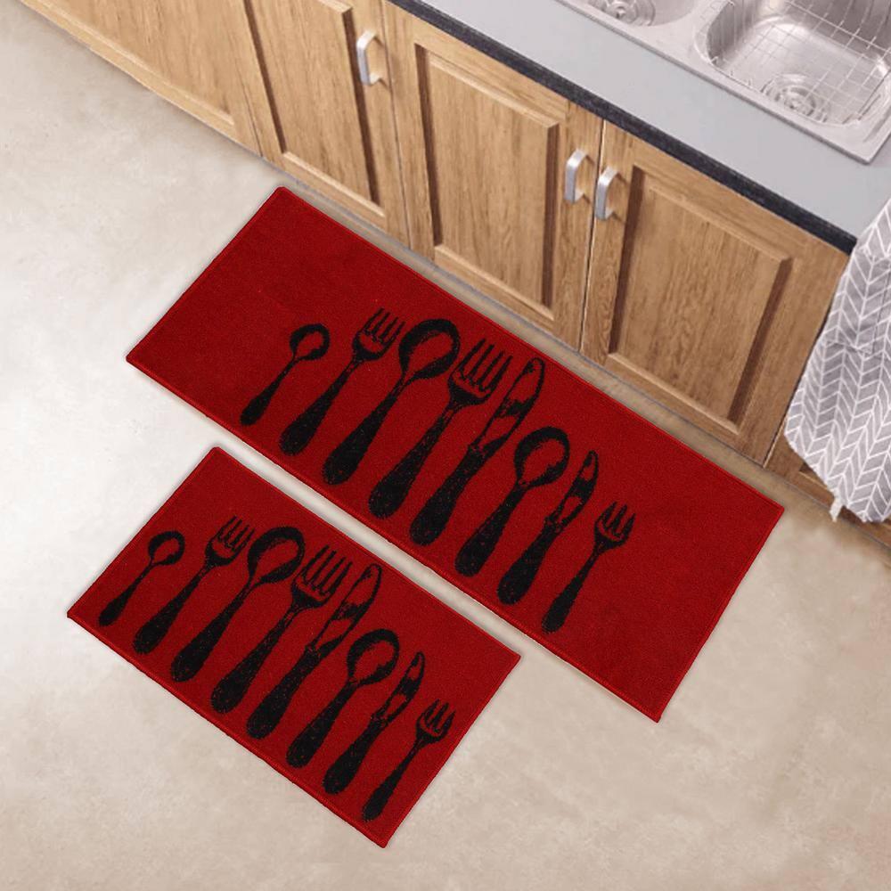 Evideco Comfort Chef Kitchen Runner Mats, Cutlery Design, Low-Profile, Universal Fit, 32"/48"L x 20"W (Set of 2)