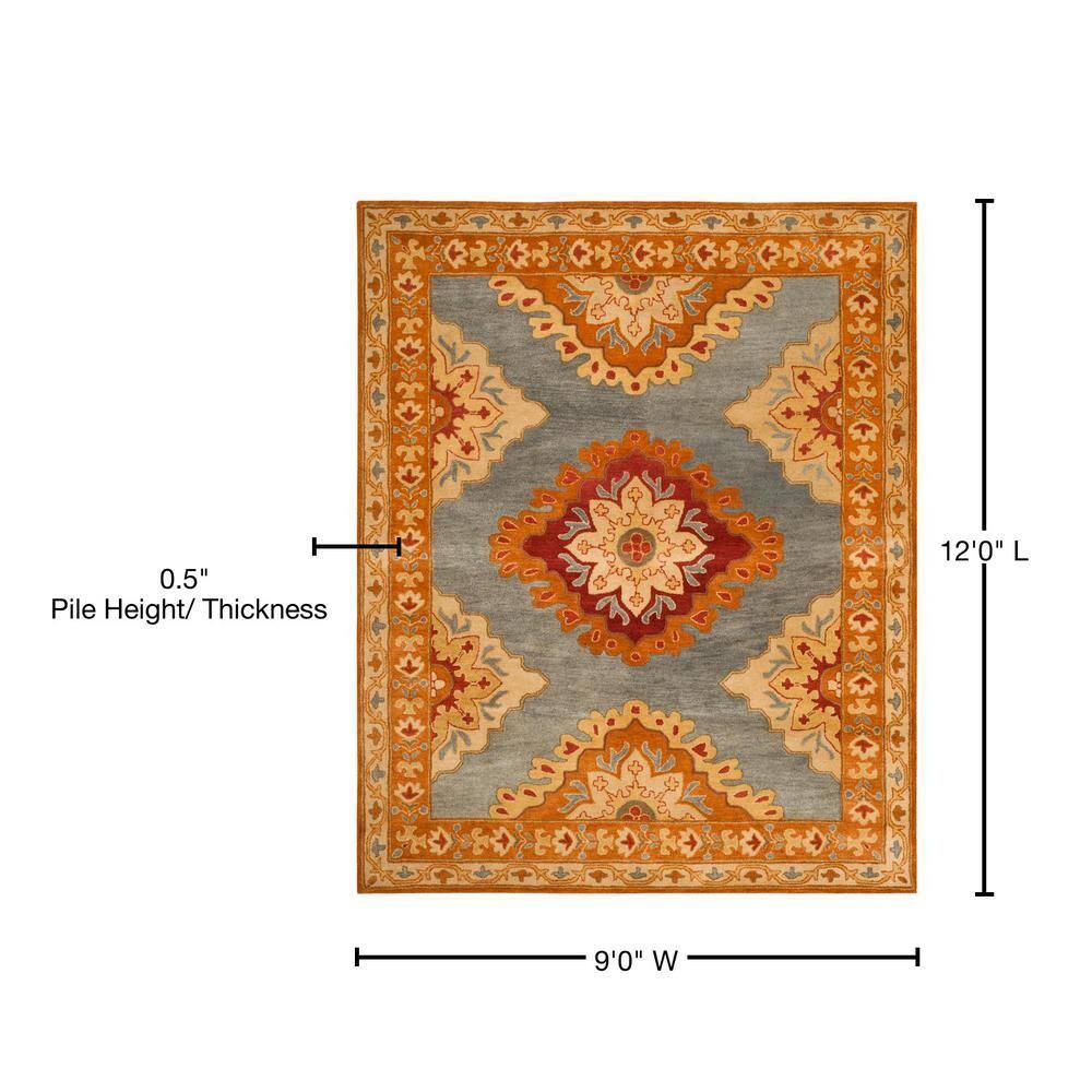 SAFAVIEH Heritage Lewis Oriental Wool Area Rug, Blue/Rust, 9' x 12'