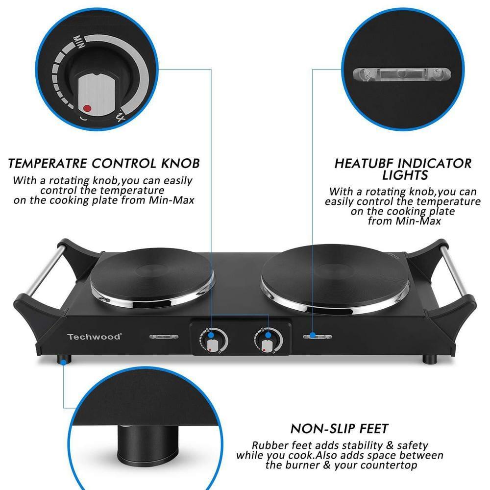 Portable 2-Burner 7.4 in. Black Electric Stove 1800-Watt Hot Plate with Anti-Scald Handles