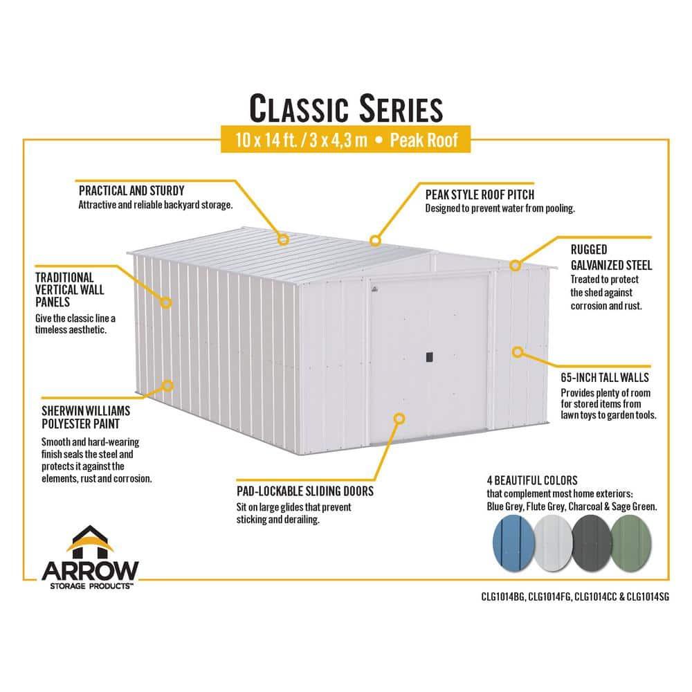 Arrow 10 ft. W x 13 ft. 5 in. D Steel Vertical Storage Shed
