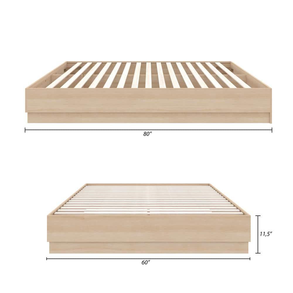Nexera Milano Queen Size Platform Bed Frame, Natural Blonde Oak