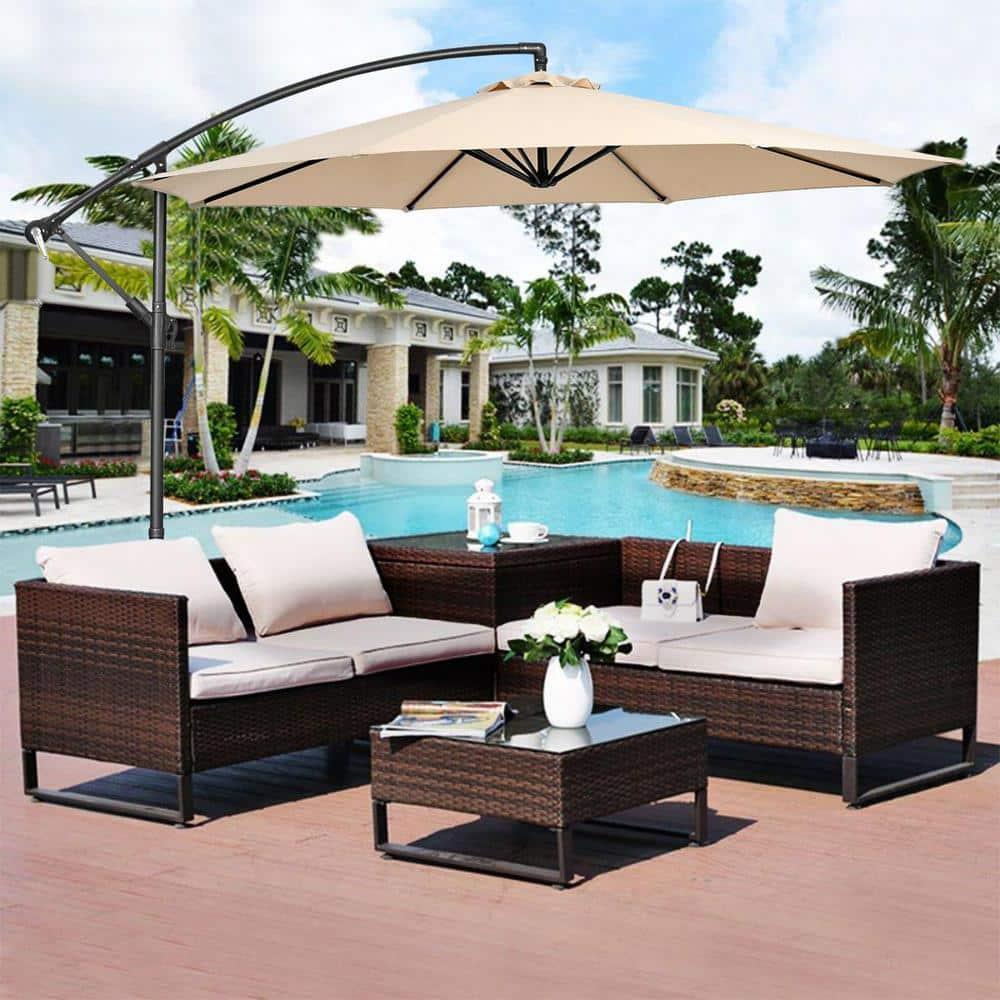 Costway  10 FT Patio Offset Umbrella w/8 Ribs Cross Base Tilt Beige