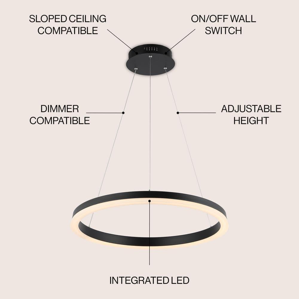 Brice 24" Round Integrated LED Metal Pendant, Matte Black