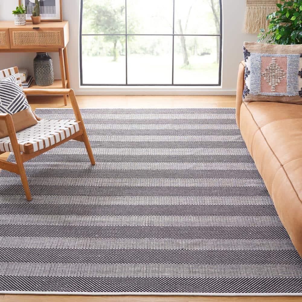 Striped Kilim STK802 Hand Woven Area Rug - Ivory/Black - 8'x10' - Safavieh.