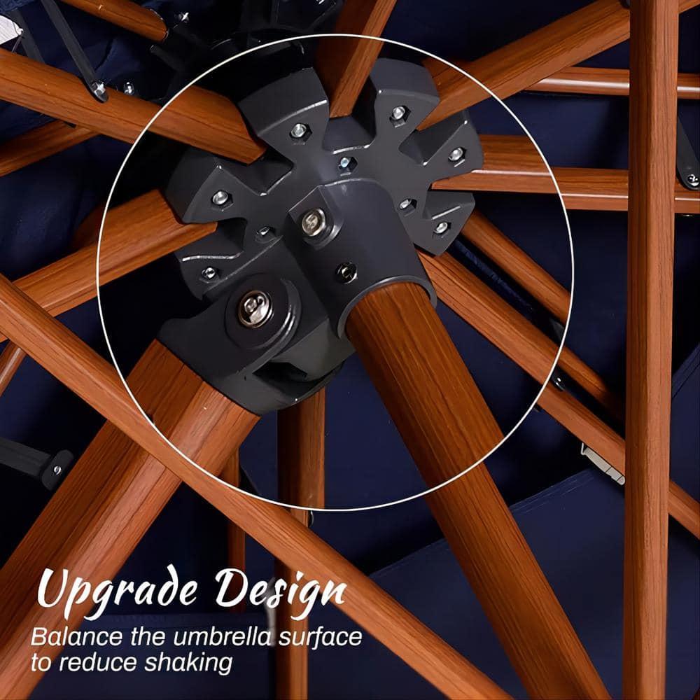 PURPLE LEAF 11FT Deluxe Square Wood Grain Patio Umbrella, Large Offset Cantilever Umbrella with 360° Rotation, Navy Blue