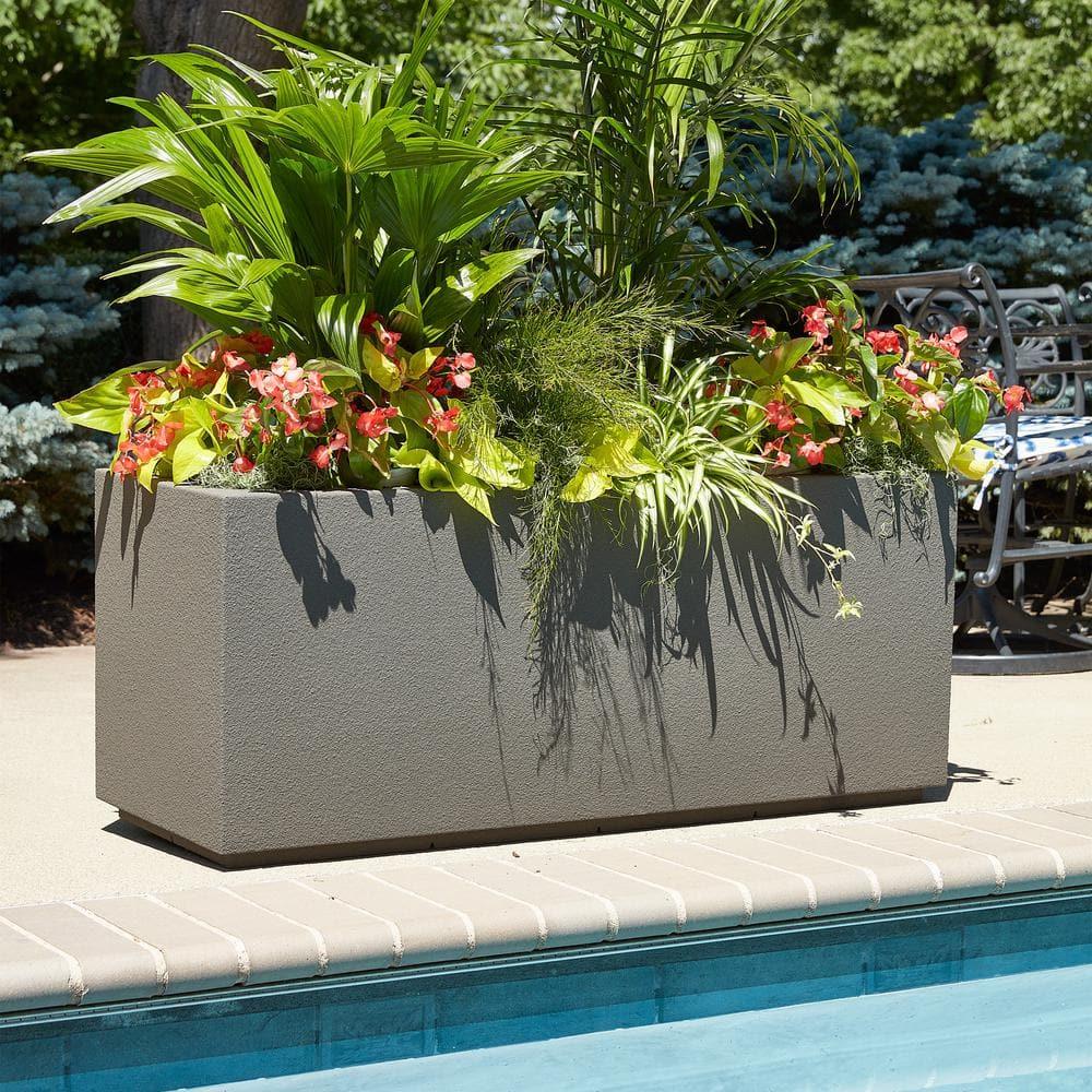 PolyStone Planters Rectangle 17-in W Extra Large White Mixed/Composite Contemporary/Modern Outdoor Planter With Drainage Holes