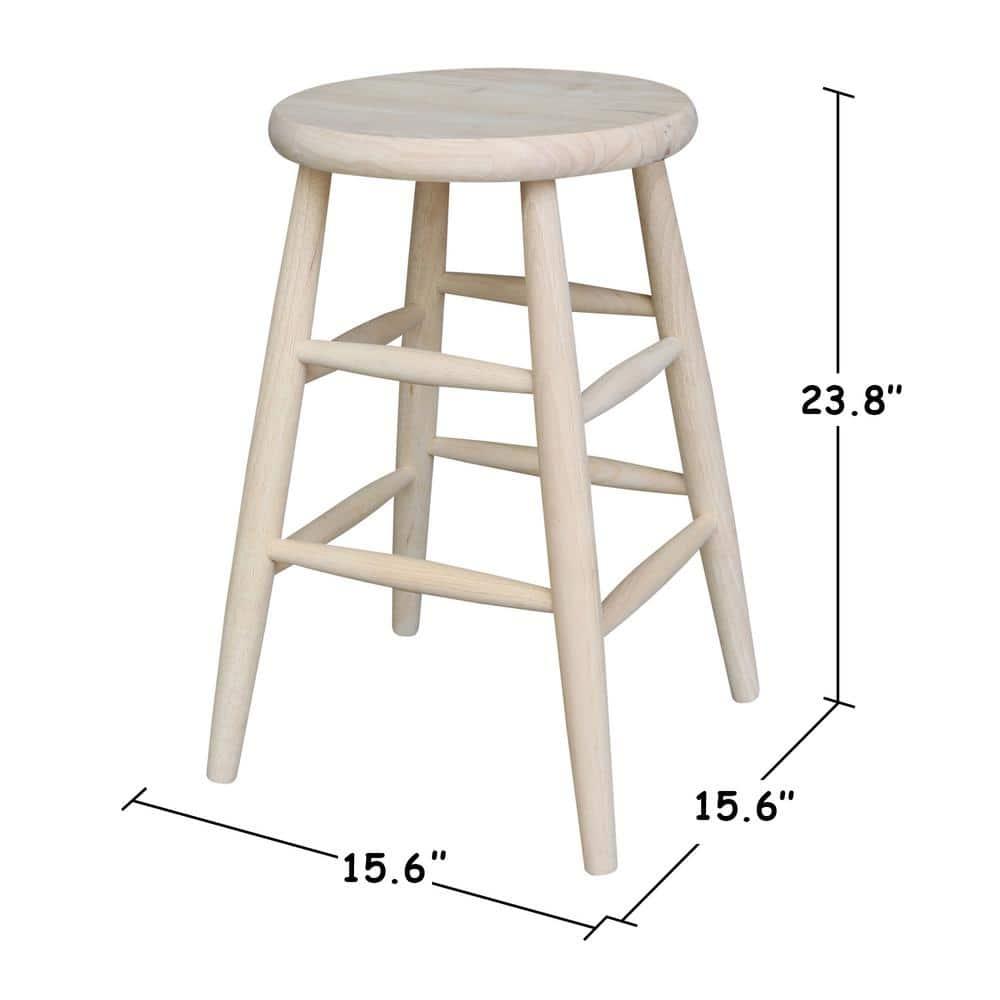 24" Scooped Seat Counter Height Barstool Unfinished - International Concepts: Solid Wood, Round, Backless