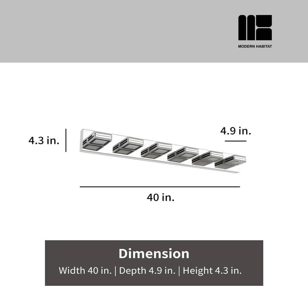 GlamourGaze 39 in. 6-Light Chrome LED Vanity Light with Bathroom